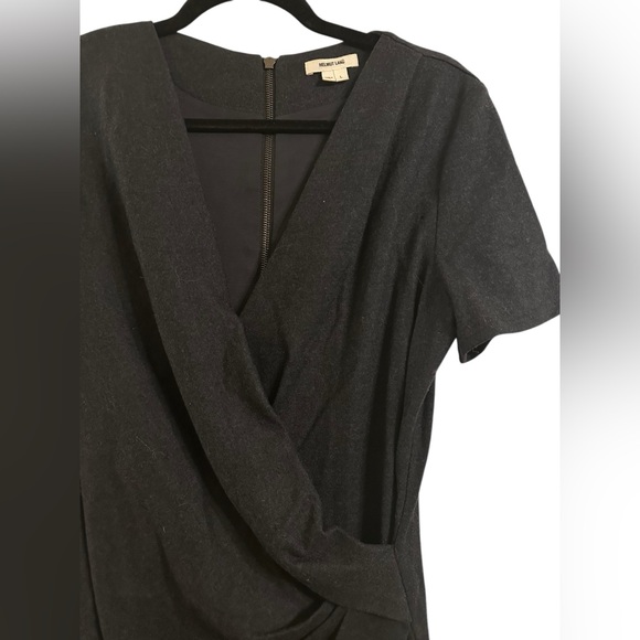 Helmut Lang Midnight Blue Draped Midi Dress 100% Wool with Leather Trim size L - Picture 4 of 8